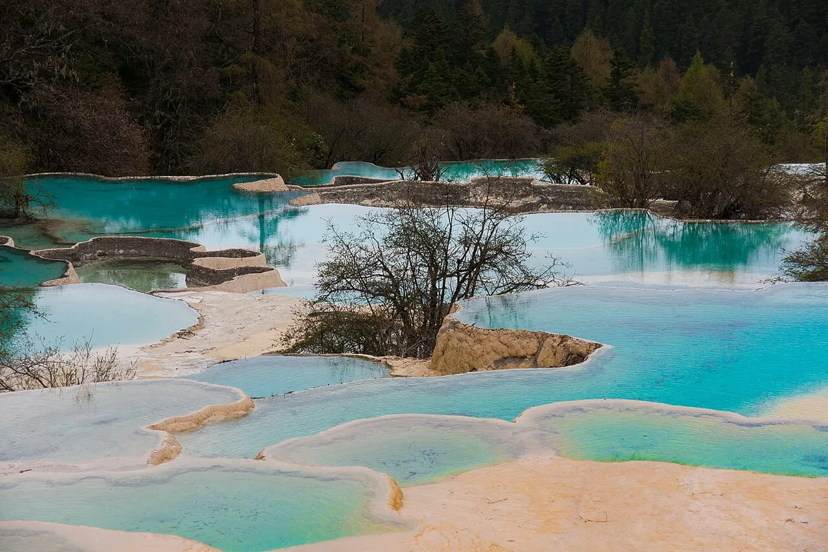 Chengdu → Songpan Old Town → Huanglong travertine pools → Jiuzhaigou (overnight: Jiuzhaigou)
