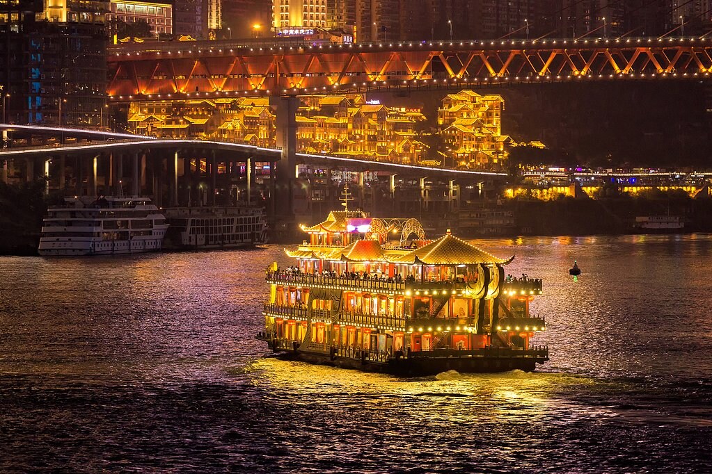 Chengdu → Chongqing city hotel → transfer to Chengdu intercity rail station → pick-up at Chongqing station → Eighteen Steps → Jiefangbei → Liziba → Eling Second Factory → Hongya Cave → two-river night cruise → hotel (overnight: Chongqing)