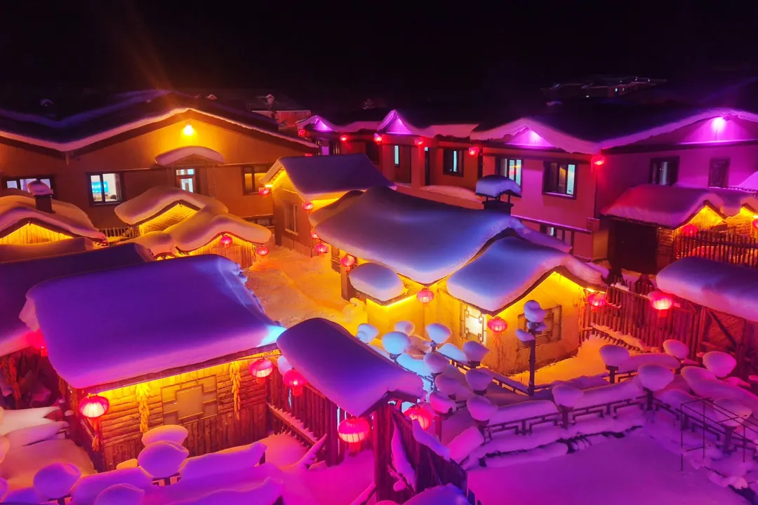 Snow Town at Night
