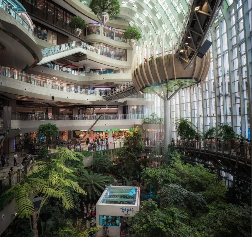 A commercial complex that grew inside a park — a new natural-and-retail landmark