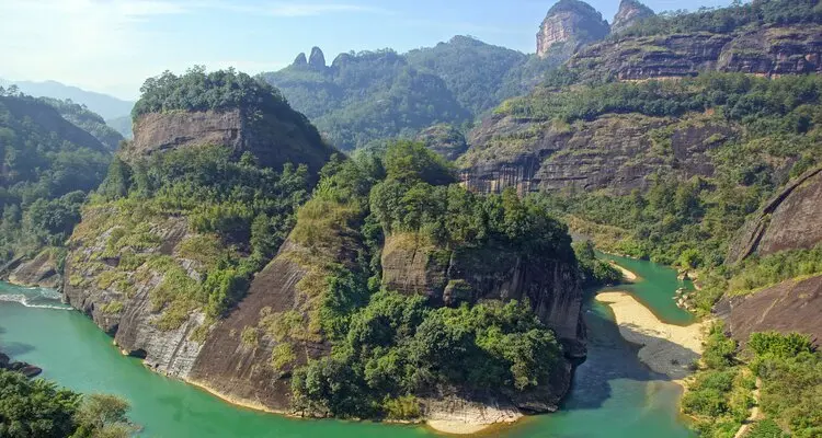 Climb Tianyou Peak for a full view of the Nine-Bend Stream