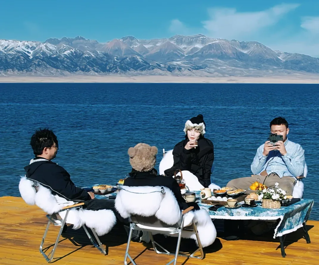 Blue-Hour Afternoon Tea at Sayram Lake